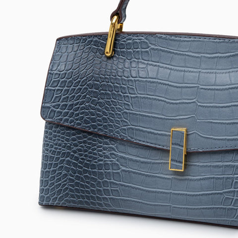 Emily | Elegant Blue Croc-Embossed Leather Tote Bag