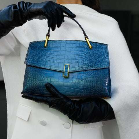Emily | Elegant Blue Croc-Embossed Leather Tote Bag