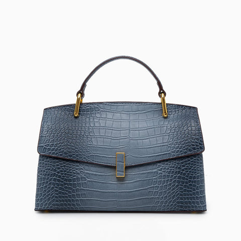 Emily | Elegant Blue Croc-Embossed Leather Tote Bag