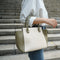 Beige Canvas Tote Bag with Genuine Leather