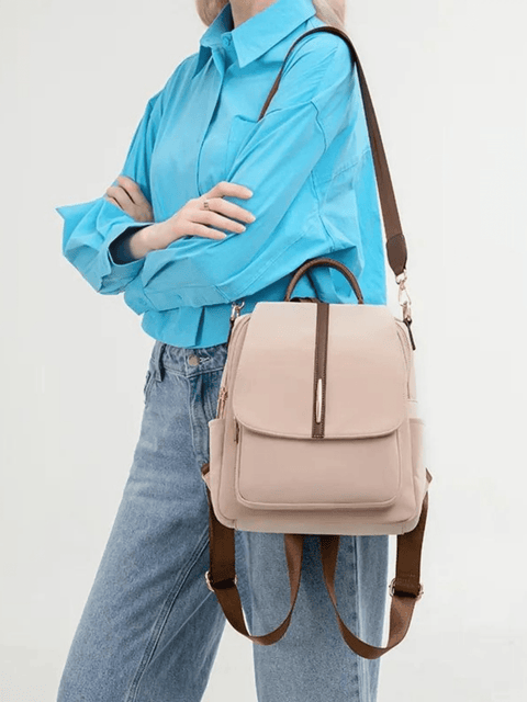 Ravienne | Chic Beige & Brown Convertible Backpack – Stylish Versatility
