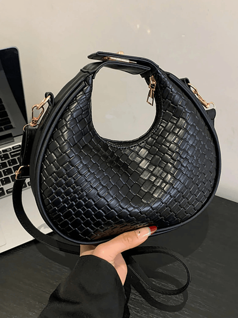 Zyphoria | Black Woven Leather Shoulder Bag