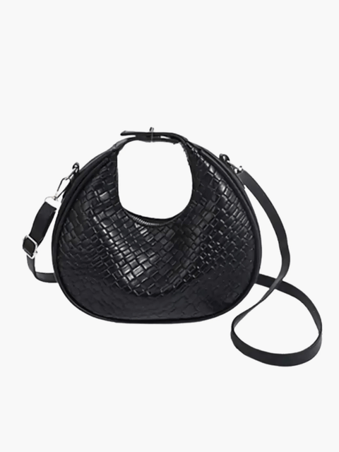 Zyphoria | Black Woven Leather Shoulder Bag