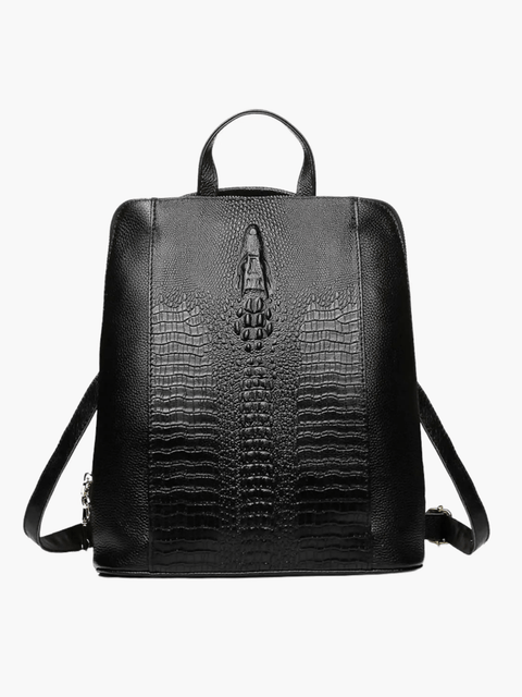Zephira | Black Croc-Embossed Leather Backpack – Bold & Sophisticated