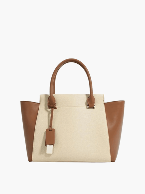 Beige Canvas Tote Bag with Genuine Leather
